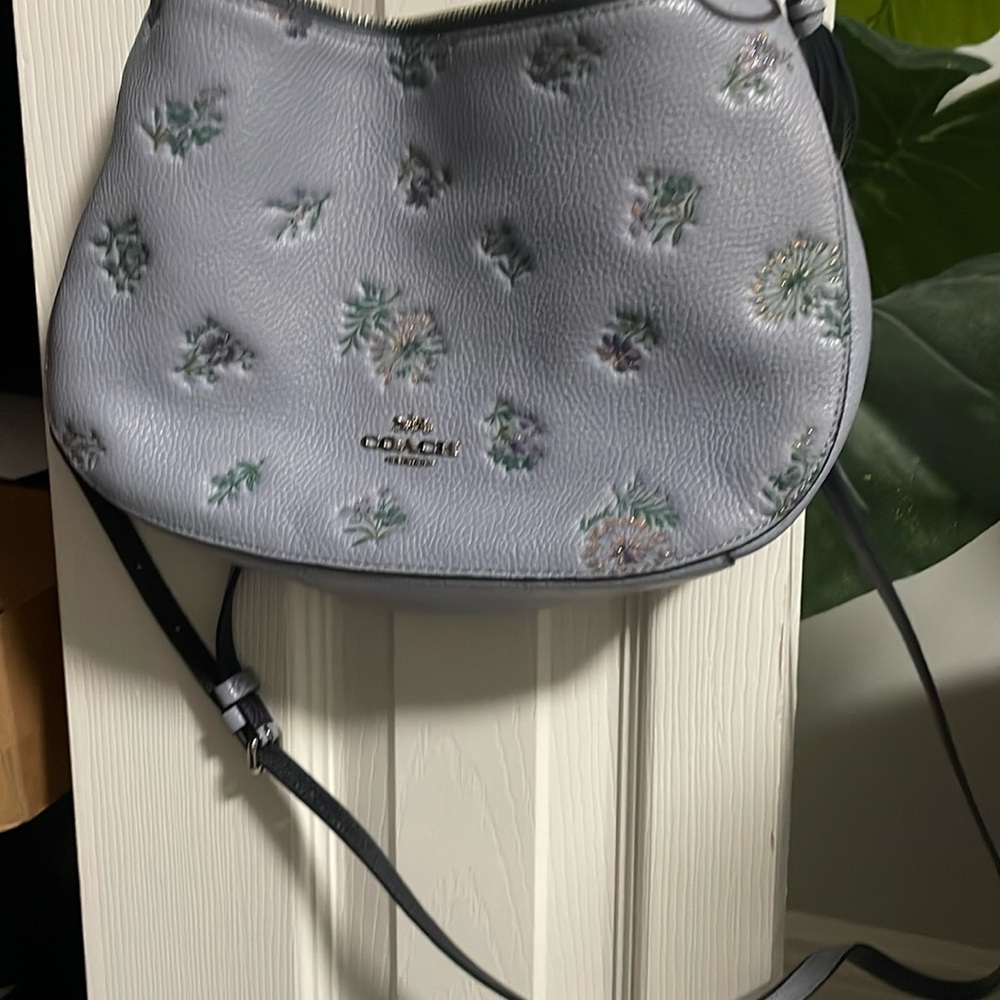 Coach Gray Crossbody Bag with Elegant Floral Design